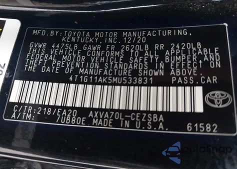 2021 Toyota Camry Se z USA, uszkodzony, nr VIN 4T1G11AK5MU533831